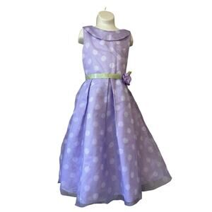 Girls “Place” Spring Lavender Dress Sleeveless Wht Polkadot Long Sz 10